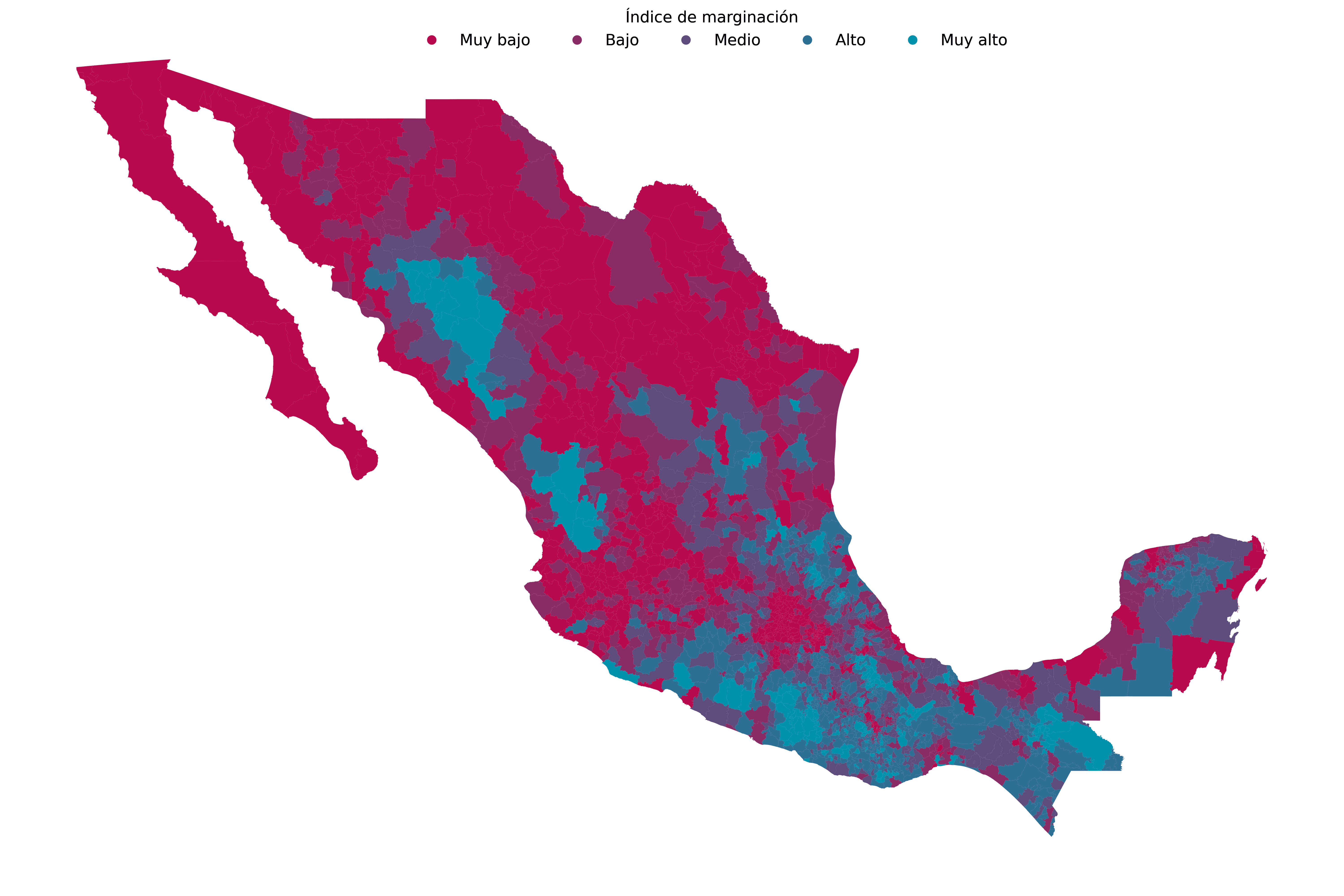 Índice de marginación en México en el periodo 2015-2020.