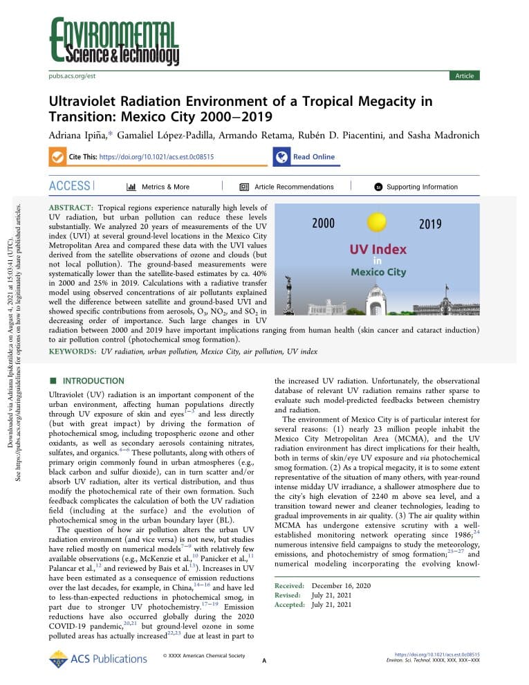 Ultraviolet Radiation Environment of a Tropical Megacity in Transition Mexico City 2000–2019